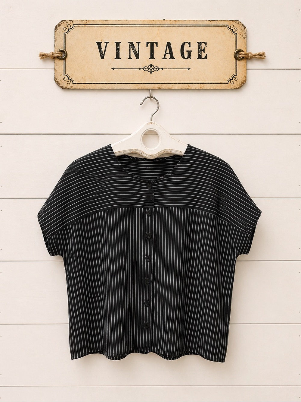 VINTAGE THE BAY Black & White Striped Blouse – Estimated Size L